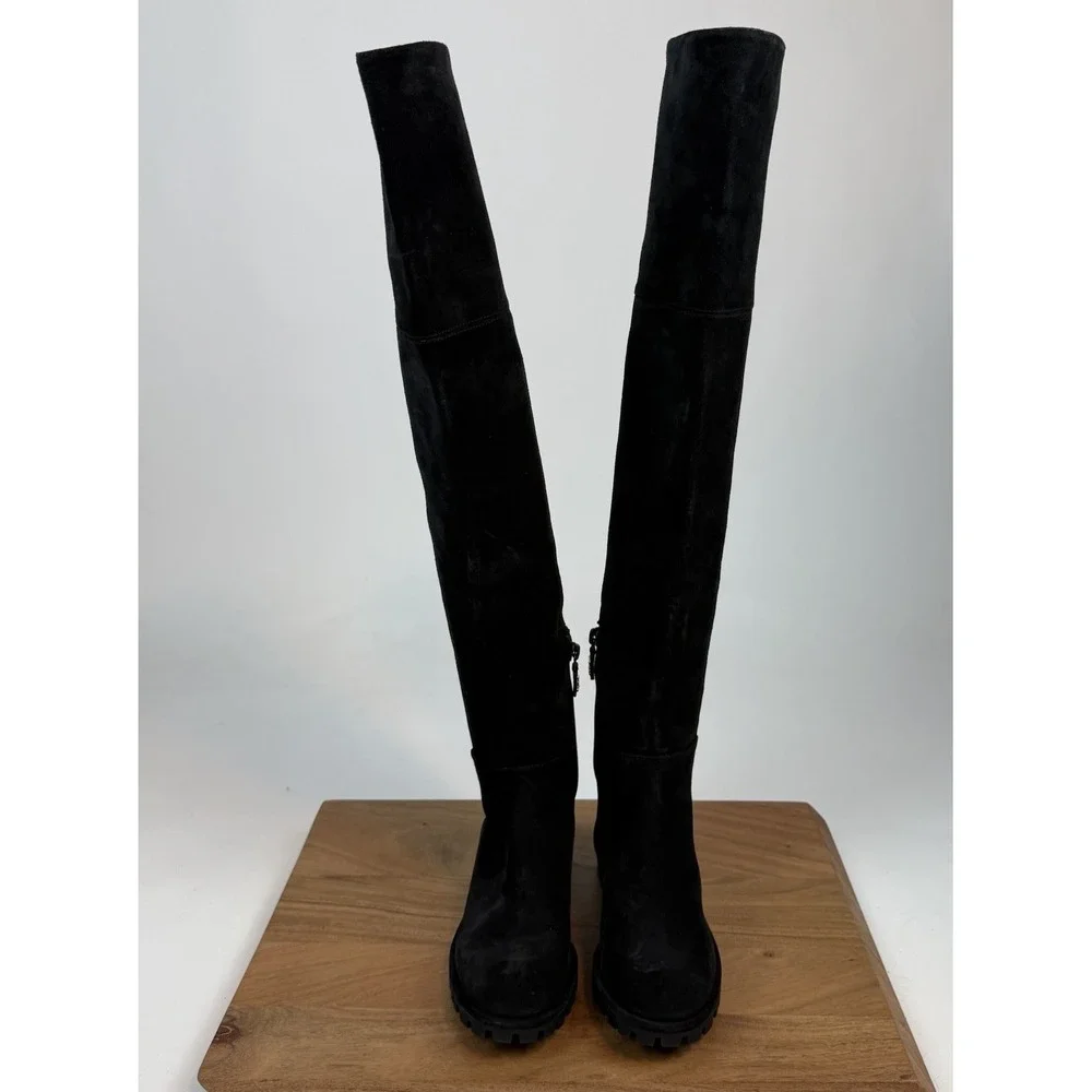 New Womens Stuart‎ Weitzman Amber Black Suede Over The Knee Boots Size 5 B